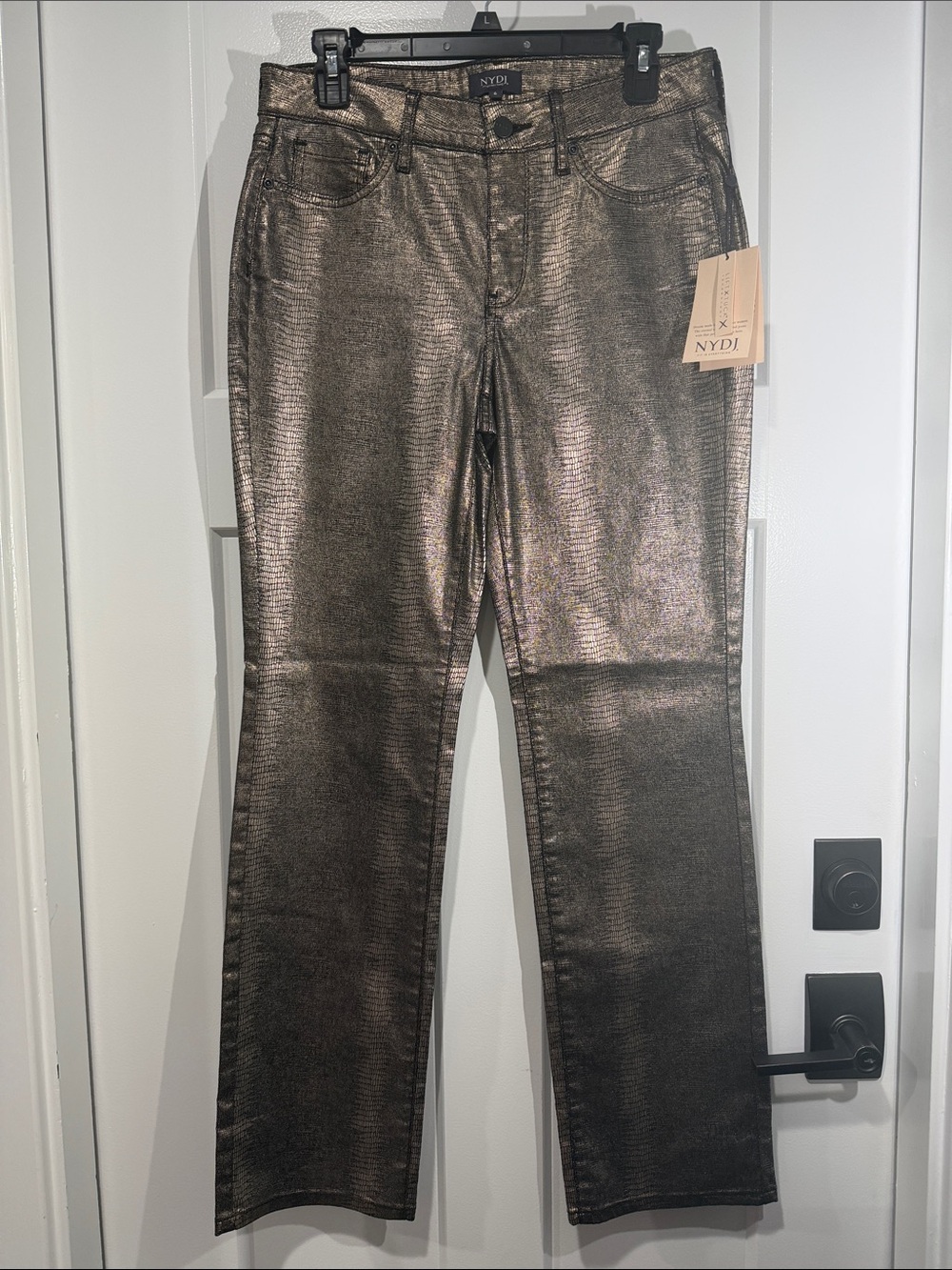 NYDJ Metallic Bronze Straight Leg Jeans
